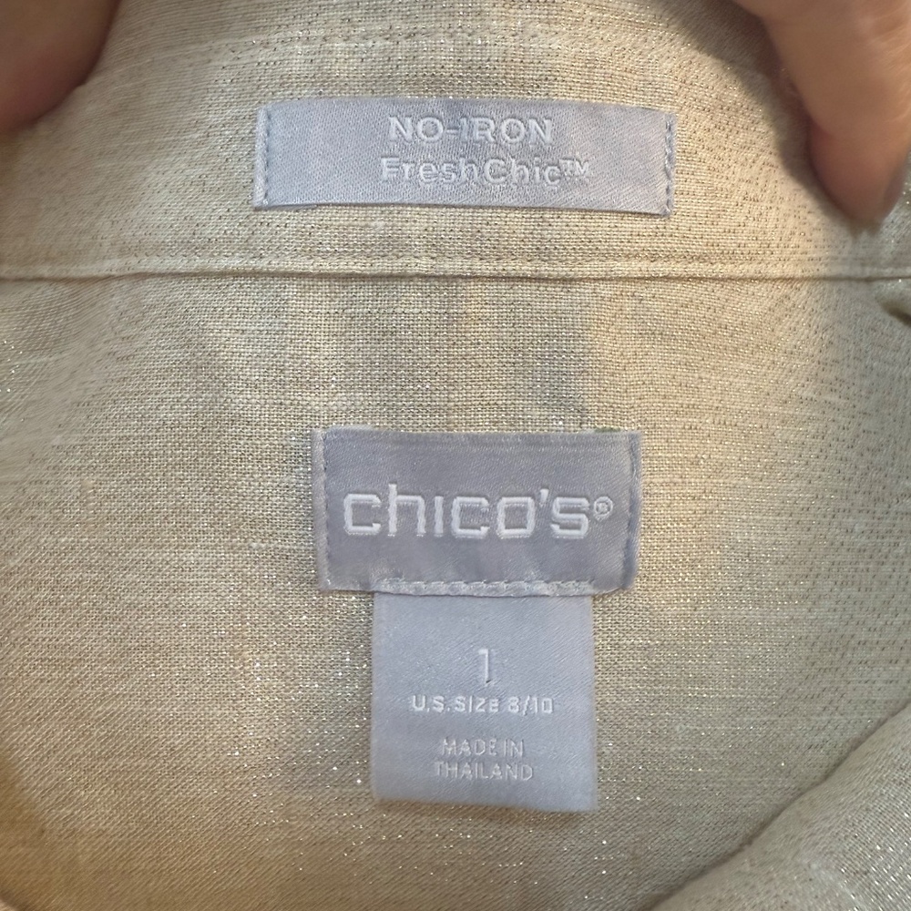 ✨ Chico’s Non-Iron Sparkling Linen Blend Blouse – Size 1 - Picture 7 of 8